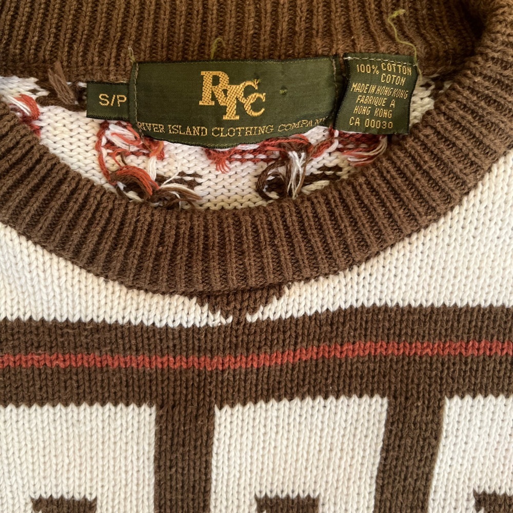 Vintage River Island 100% Cotton Nordic Geometric Patterned Knit Chunky Sweater - Picture 8 of 8